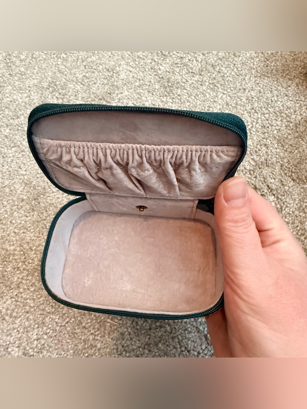FOSSIL Teal Leather Small Jewelry Case Box Zip Around Travel Compact - Picture 6 of 9
